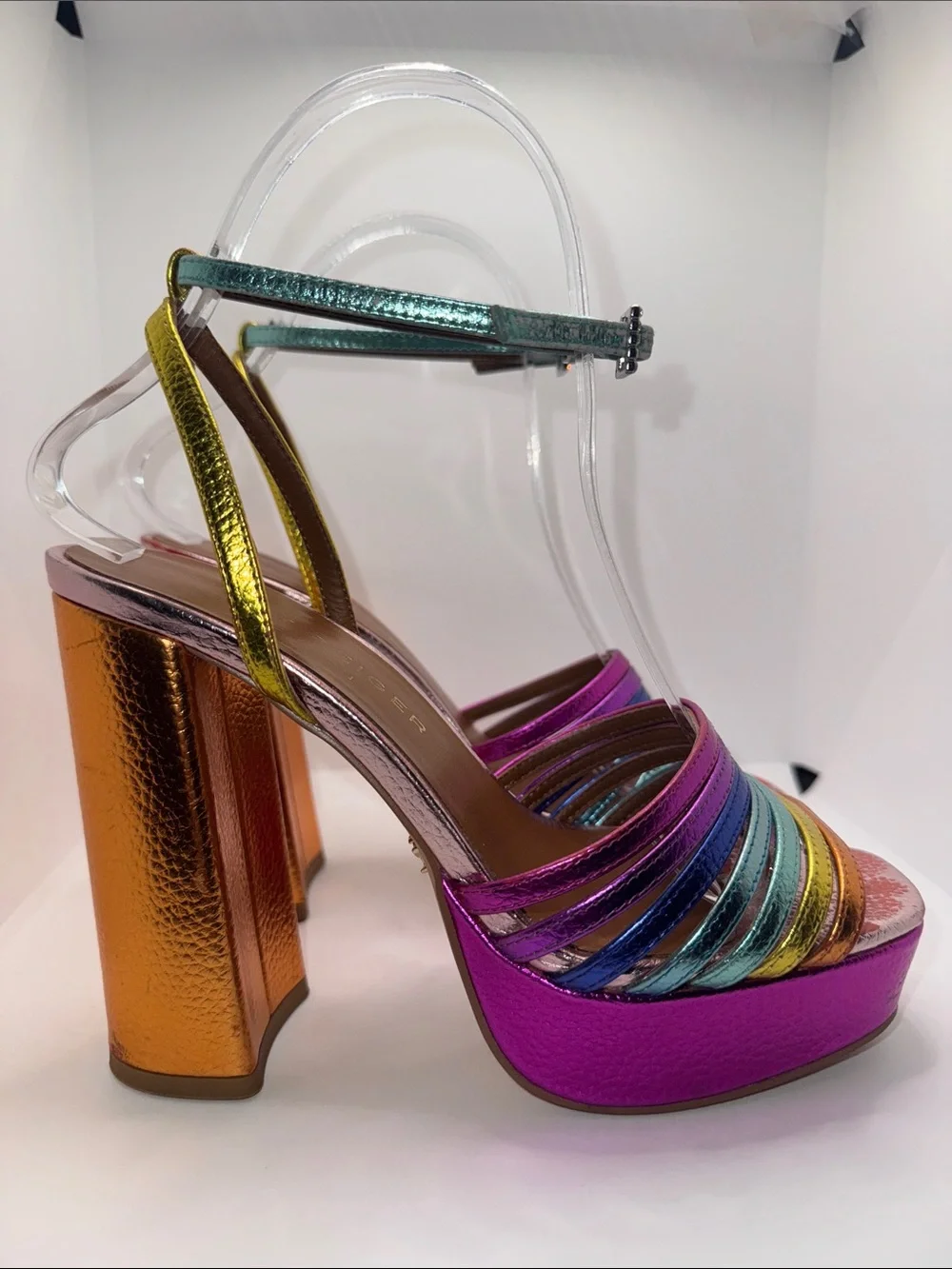 Kurt Geiger Pierra Platform Sandal Heels Metallic Leather Women’s 36.5 US 6.5